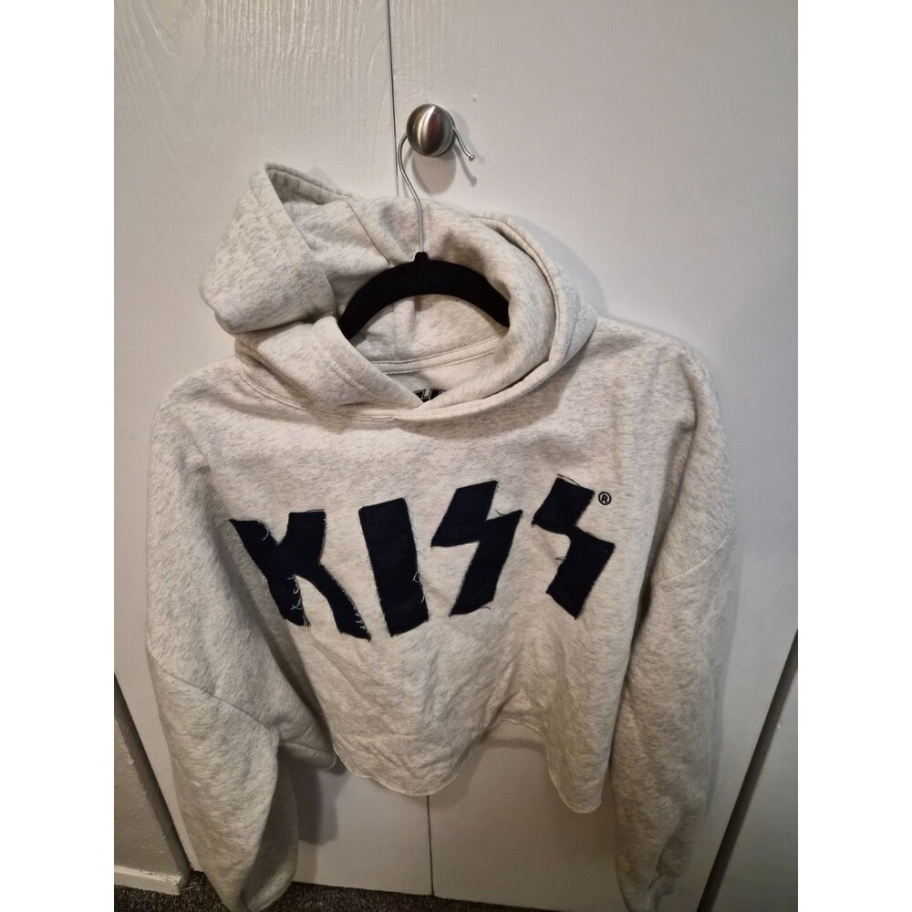 Kiss Cropped Cut Off Oversized Hoodie Sweatshirt Fleece Women’s Medium Boxy Rock